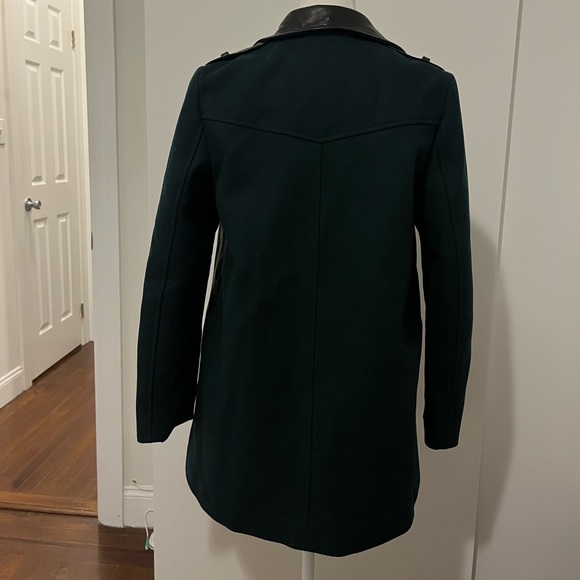 GREEN 60% WOOL - MIXED MATERIAL STYLE WOOL COAT WITH PLEATHER & ZIP DETAIL - Picture 6 of 9